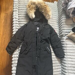 Canada Goose Black Kids Puffer Coat with Fur Hood
